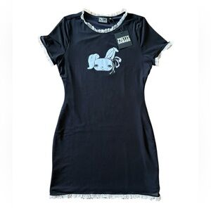 Pretty Damage Black Mesh Ruffle Lace Mini Dress Size Medium NWT